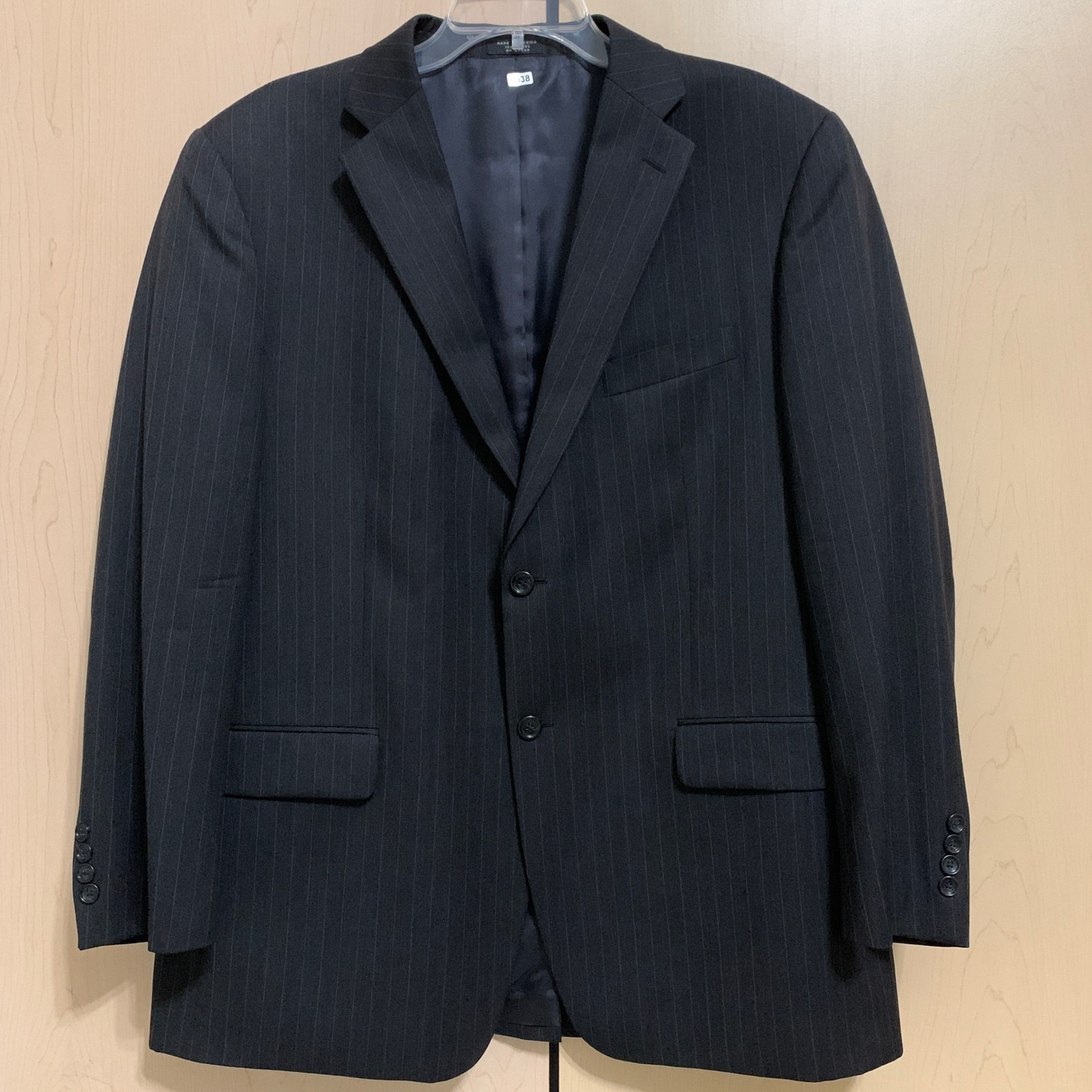 Jny Jones New York Mens 43r Black Pinstripe 100% Wool Classic Blazer Suit Jacket